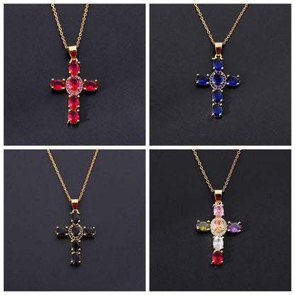 Copper Zircon Cross Pendant Necklace