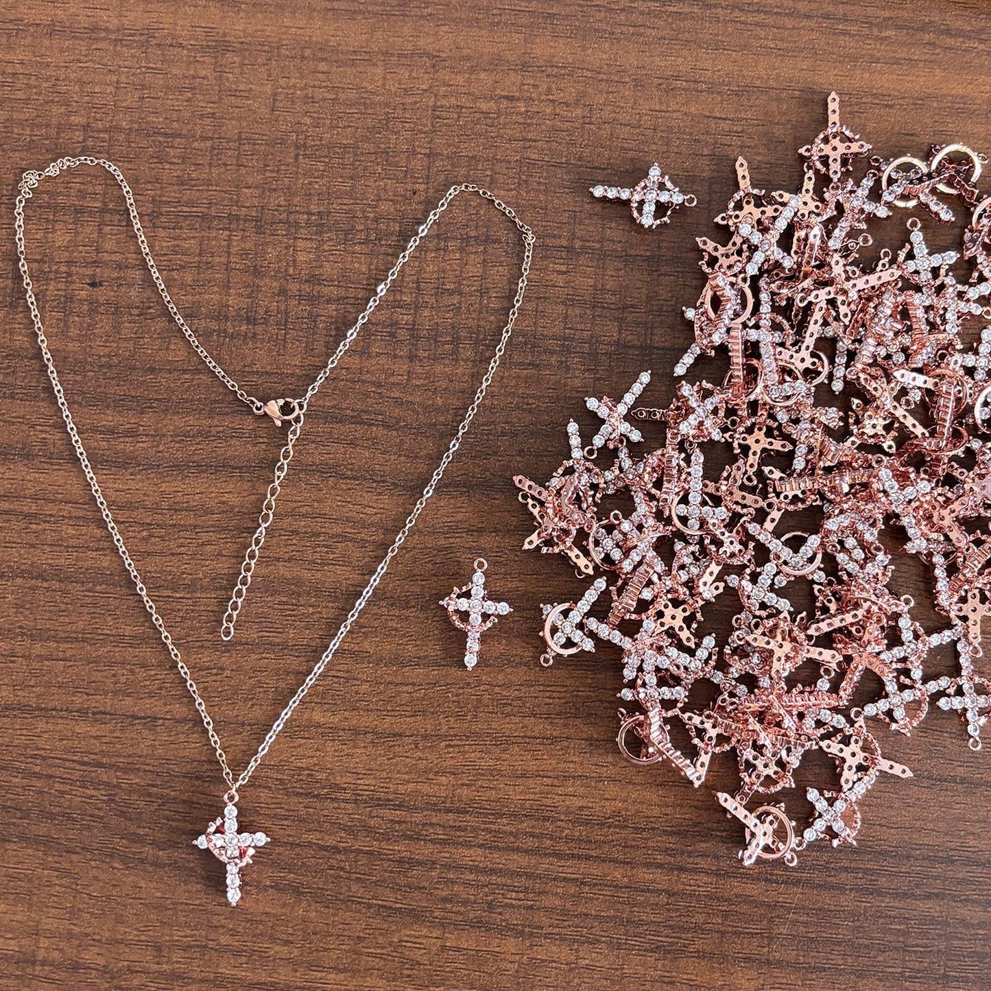 Cross Full Diamond Crown Rotatable Necklace