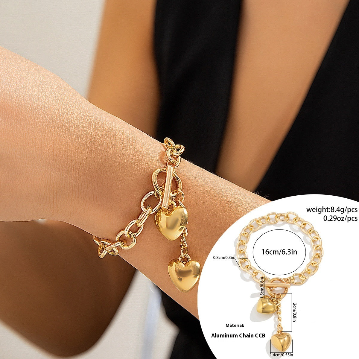 Thick Chain with Shiny Lock & Key Pendant Necklace, Bracelet Set