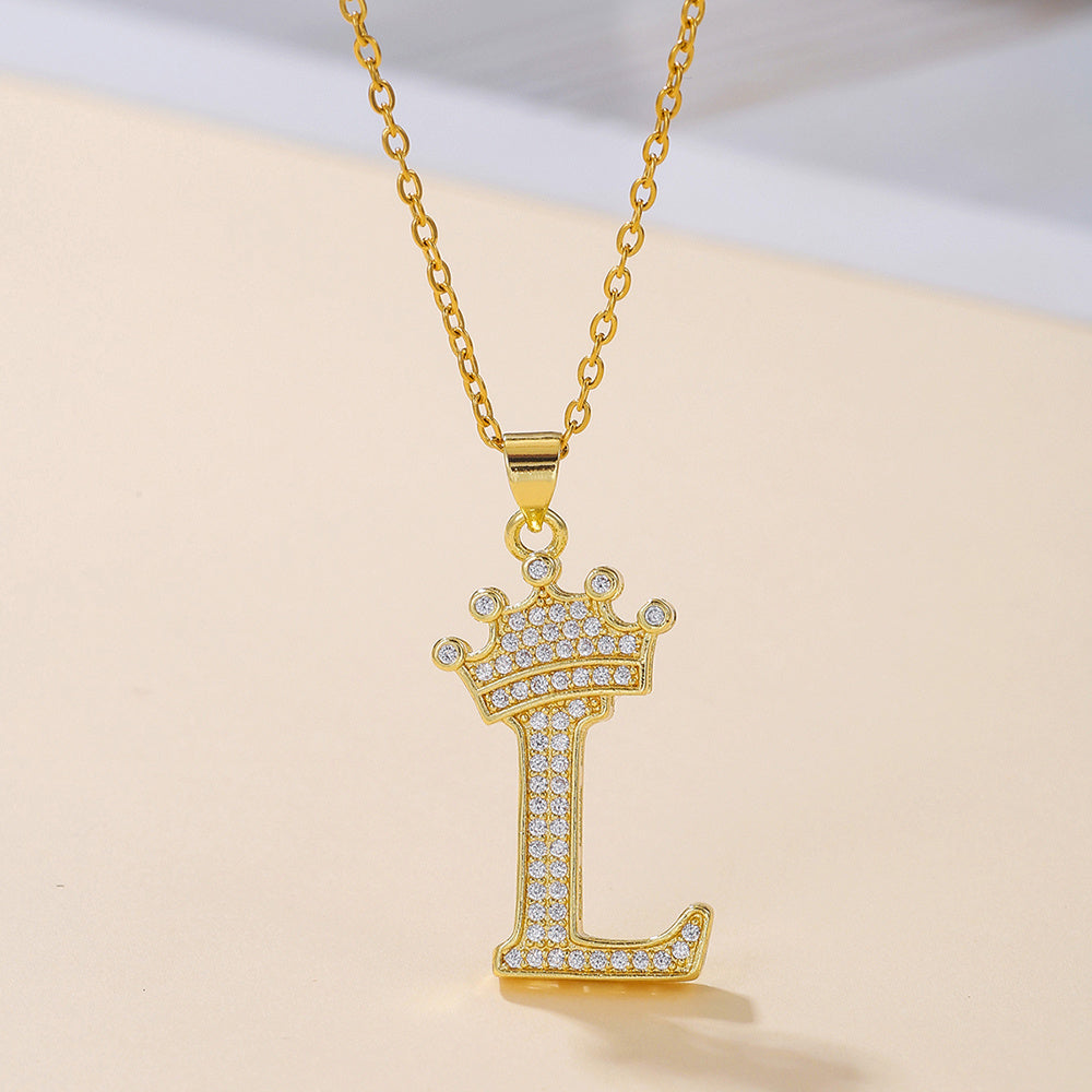 Gold Crown A-Z Pendant Necklace