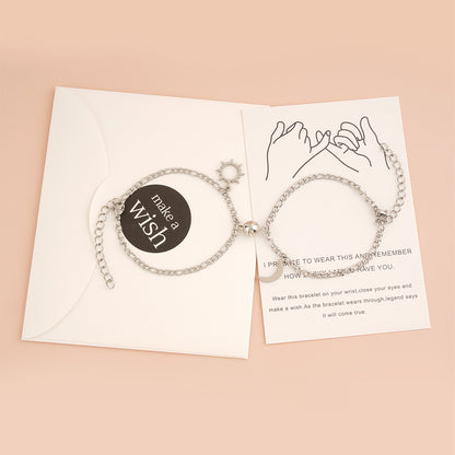 Stainless Steel Sun & Moon Magnetic Couple Bracelet
