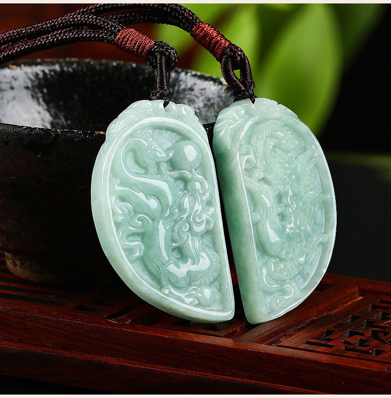 Dragon and Phoenix Jade Couple Necklace