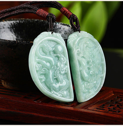 Dragon and Phoenix Jade Couple Necklace