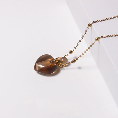 Natural Heart Crystal Perfume Bottle Necklace