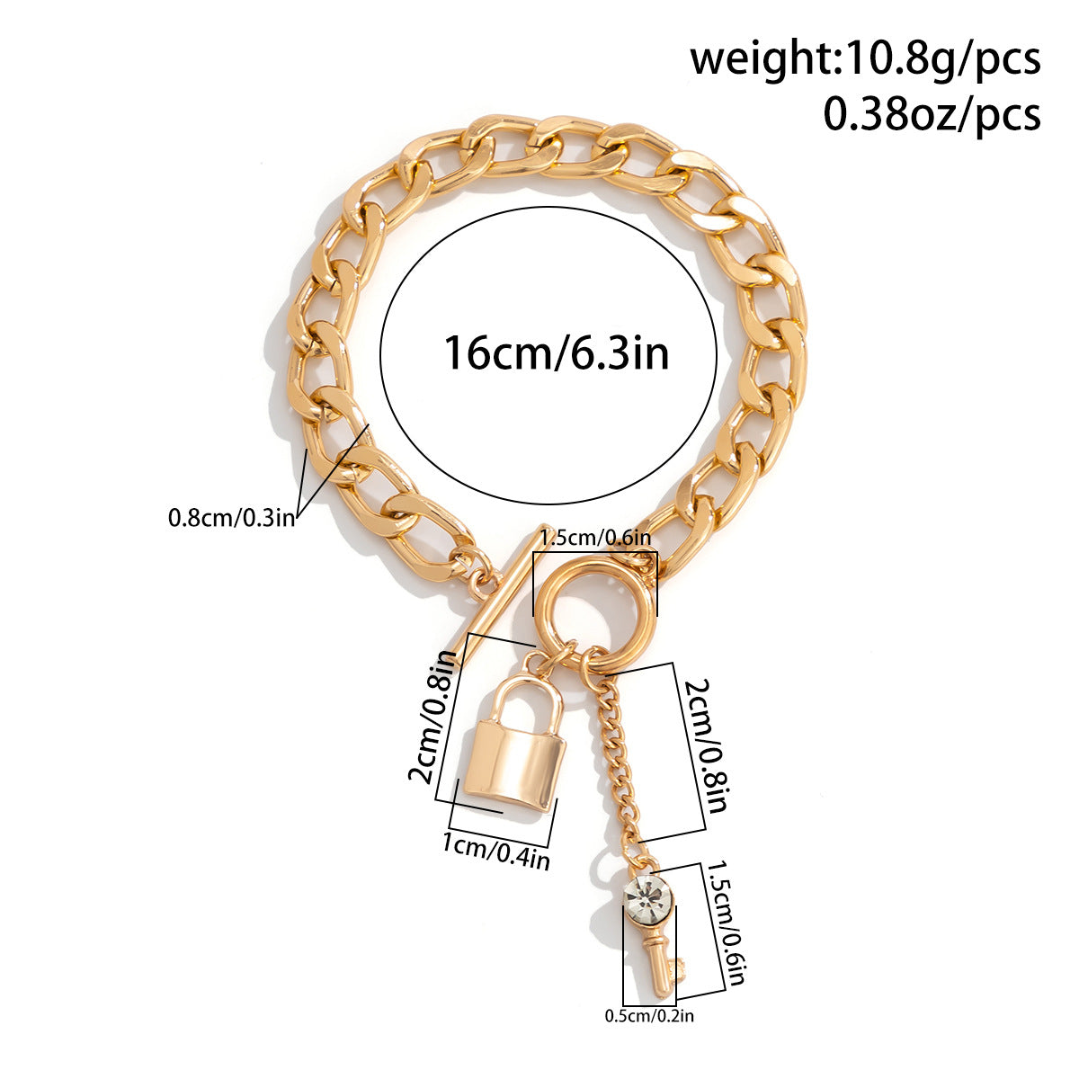 Thick Chain with Shiny Lock & Key Pendant Necklace, Bracelet Set