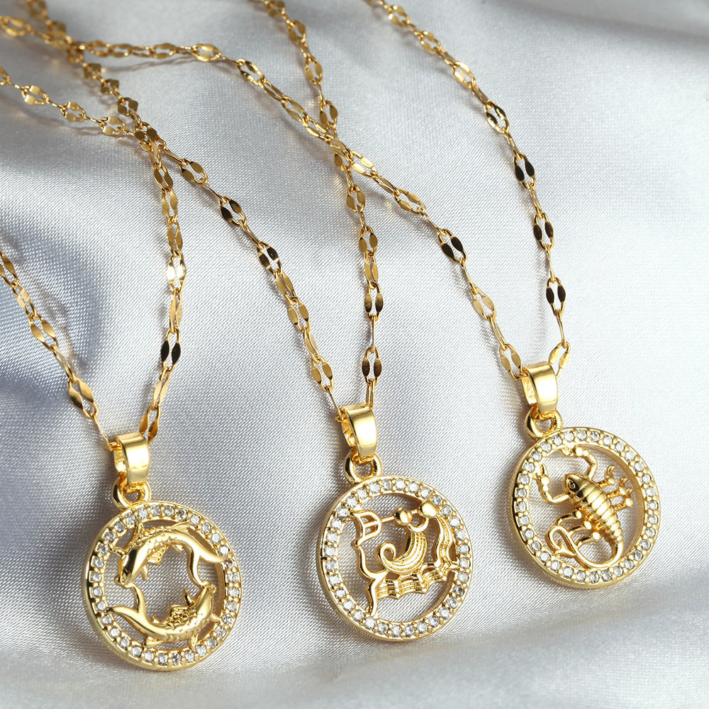 Golden Twelve Constellation Pendant Necklace