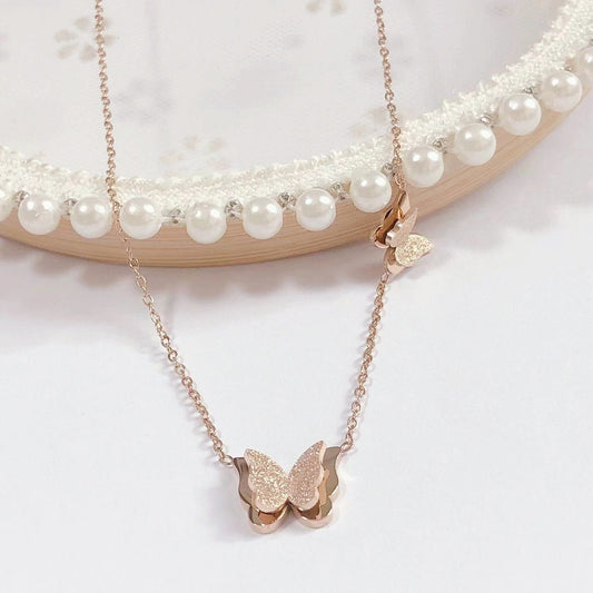 Double Butterfly Titanium Steel Necklace