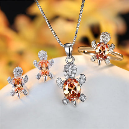 Oval Zircon Turtle Pendant Necklace