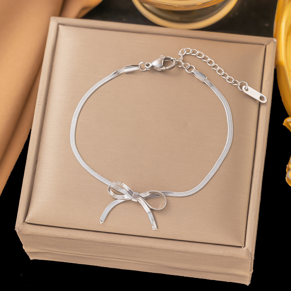 Bowknot Snake Chain Necklace, Bracelet, Earring Set