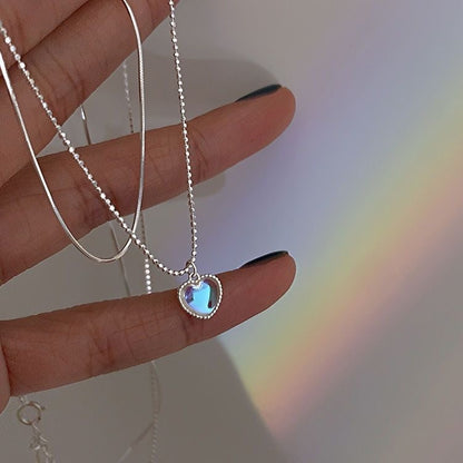 Gradient Gem Heart Shaped Clavicle Chain Necklace