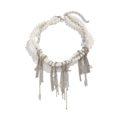 Metal Star Moon Tassel Necklace
