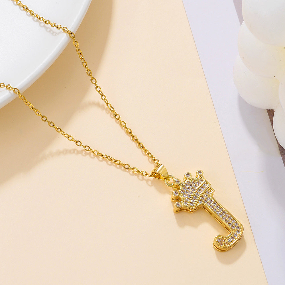 Gold Crown A-Z Pendant Necklace