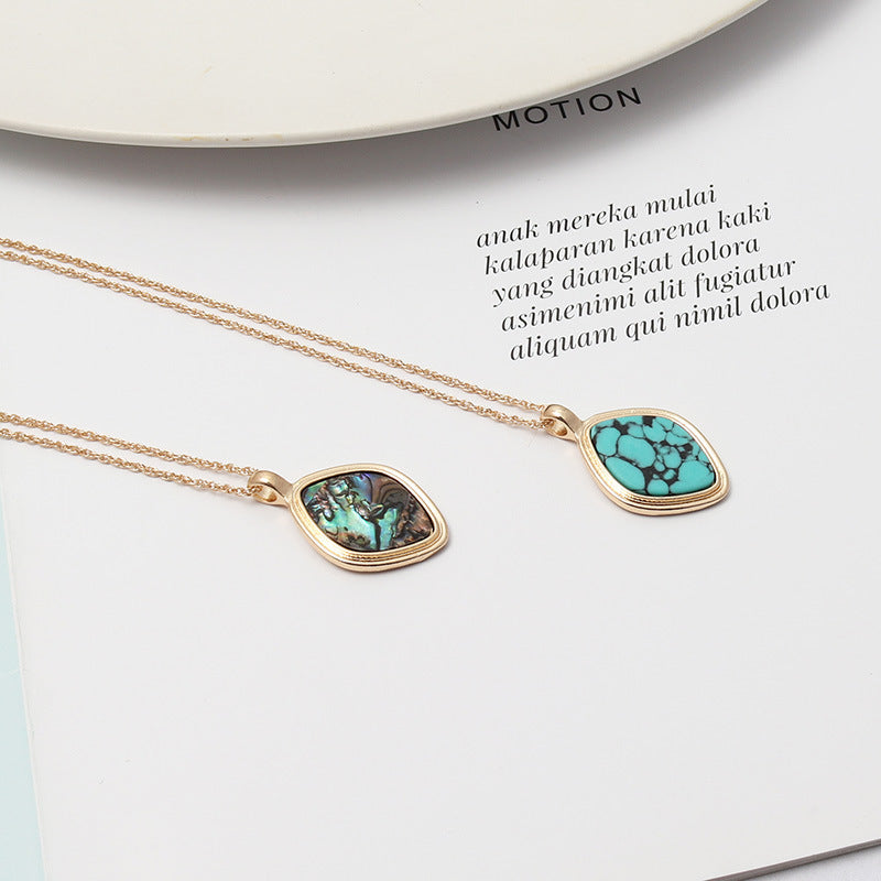 Abalone Shell & Turquoise Inlaid Short Chic Necklace