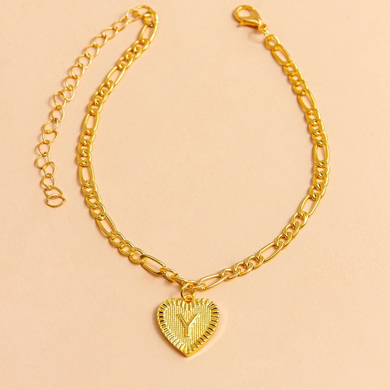 Gold Initial Letter Anklet for Women