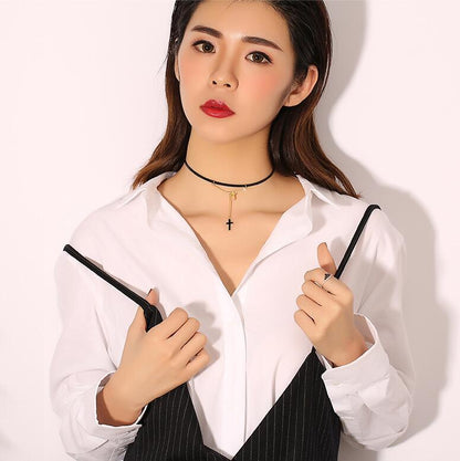 Double Cross Leather Necklace for Women