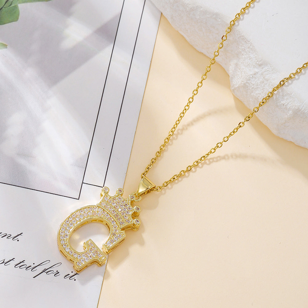 Gold Crown A-Z Pendant Necklace
