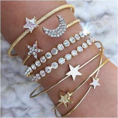 Moon & Stars Cuff Bracelet Set