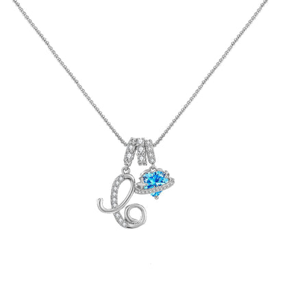 A-Z Alphabet Elegant Blue Heart Necklace with Zircons