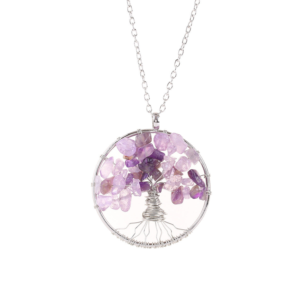 Tree of Life Crystal Gravel Pendant Necklace