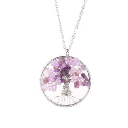Tree of Life Crystal Gravel Pendant Necklace
