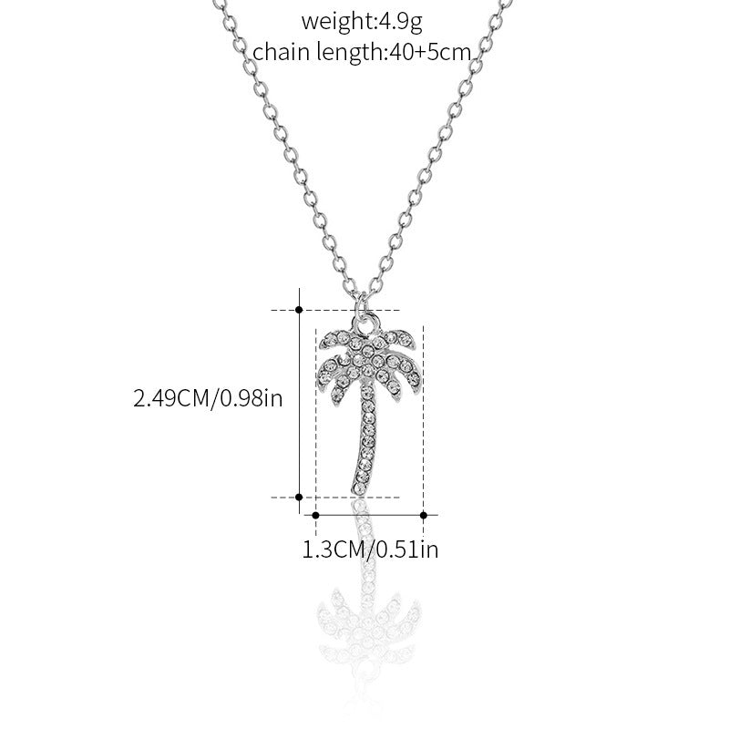 Rhinestone Gemstone Coconut Tree Pendant Necklace
