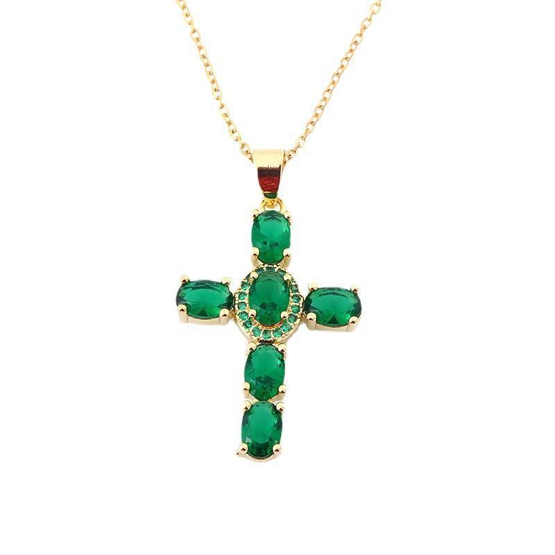 Copper Zircon Cross Pendant Necklace