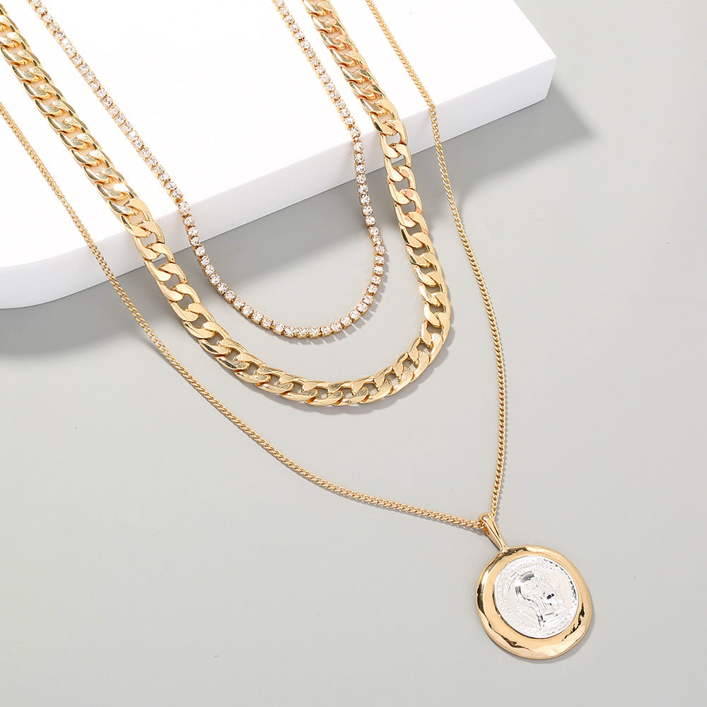 Retro Round Brand Multi-Layer Necklace