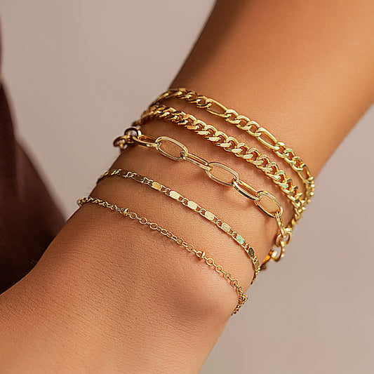 Simple Twin Cross Chain Bracelet for Women – Gold Electroplated Metal, Geometric Style, Personality Jewellery