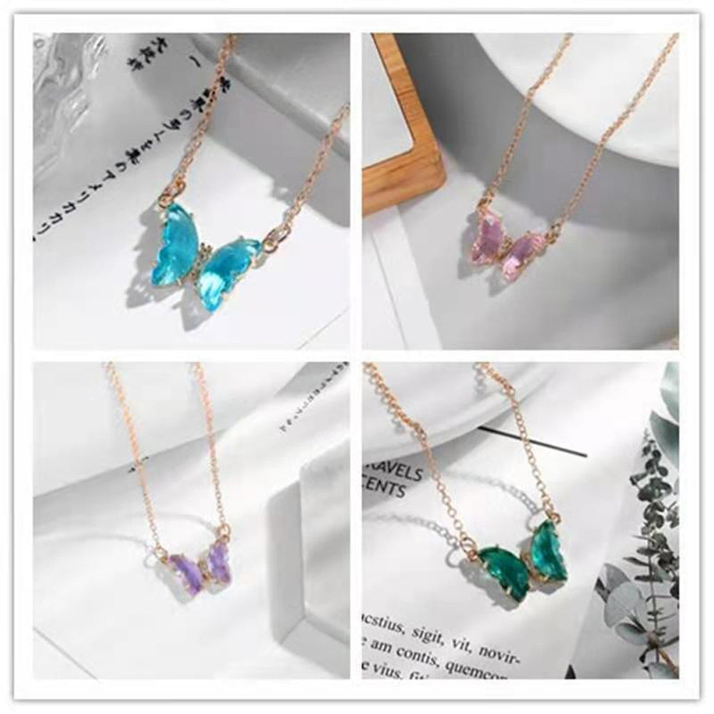 Glass Crystal Butterfly Necklace