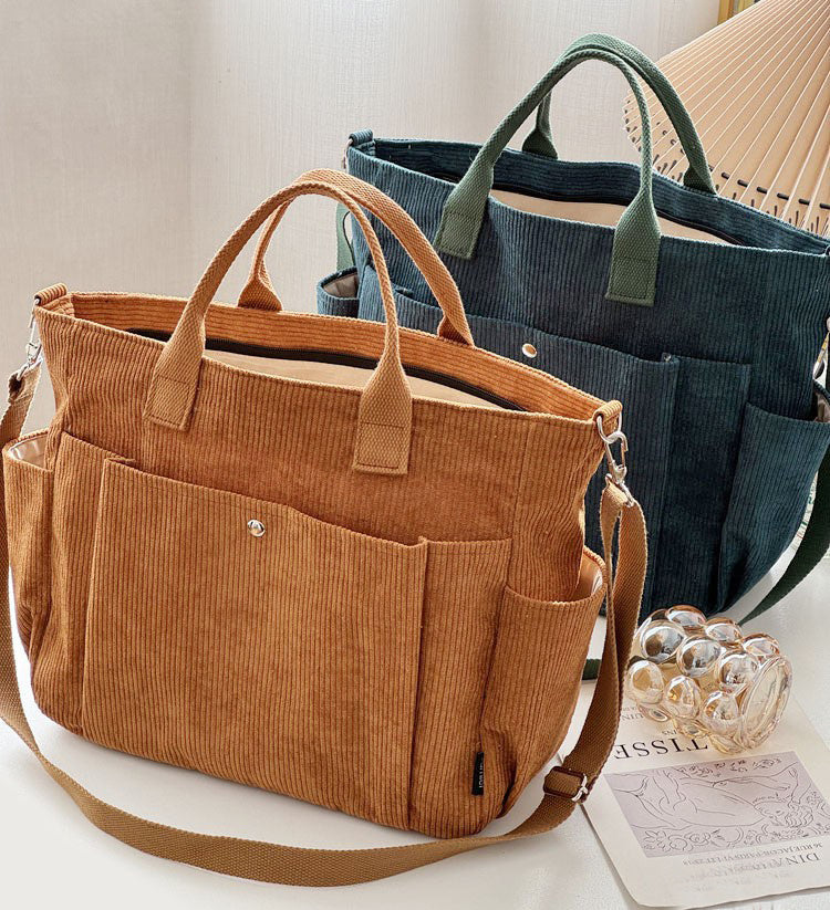 Thick Corduroy Shoulder Tote Bag