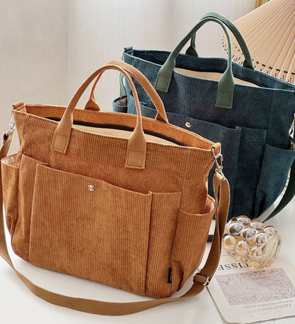 Thick Corduroy Shoulder Tote Bag