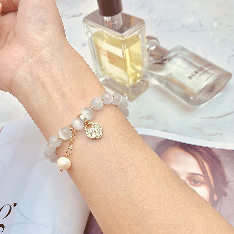 Opal Heart Lock Bracelet For Women