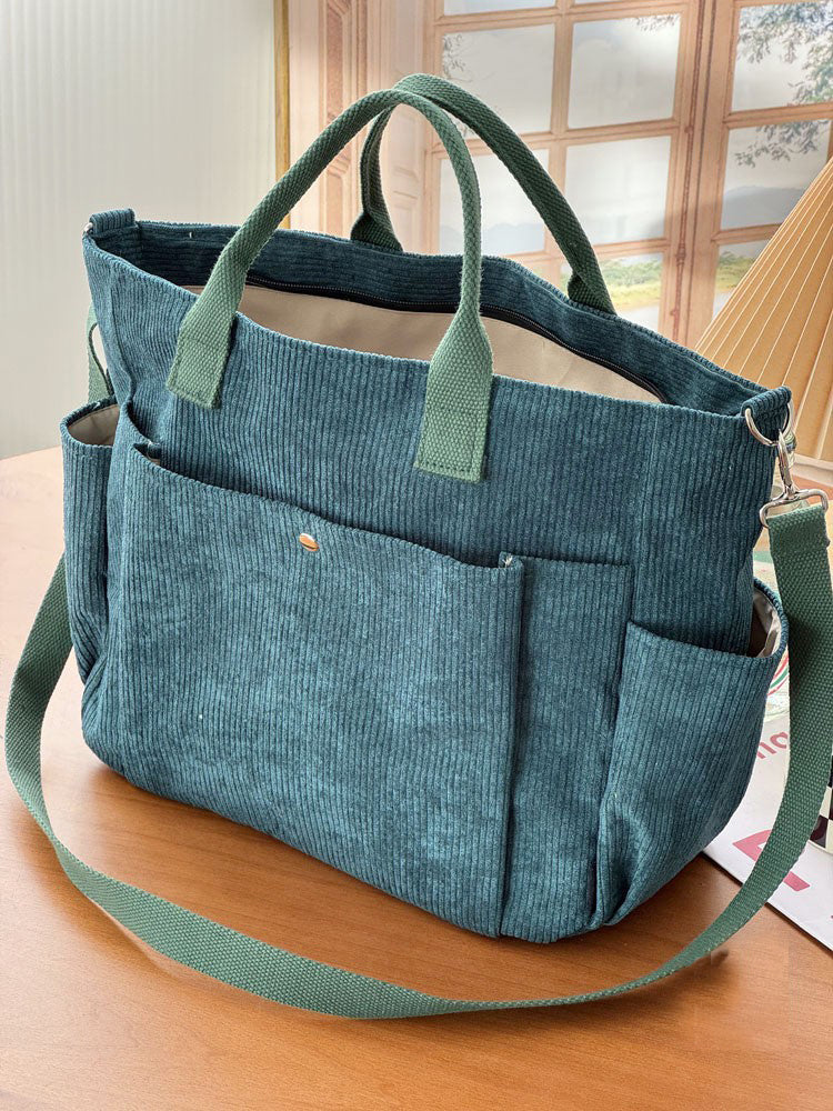 Thick Corduroy Shoulder Tote Bag