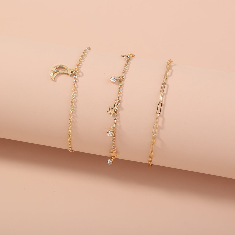 Star and Moon Tassel Bracelet Set, 3pcs