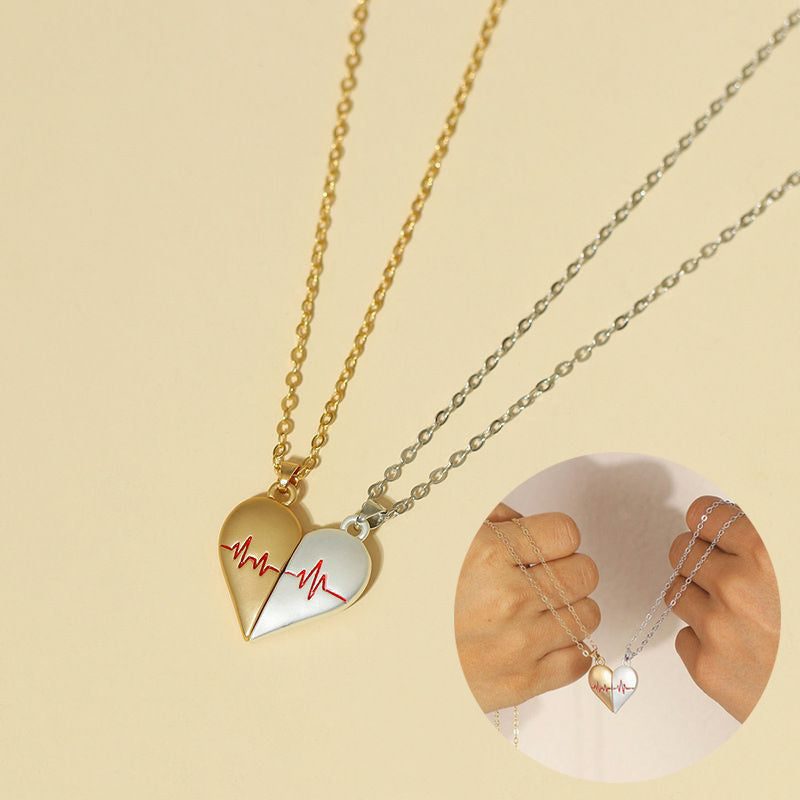 Heartbeat Magnetic Heart Couple Necklace