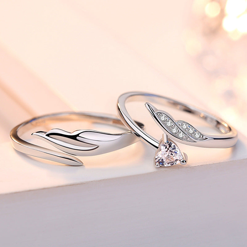 Cupid Angel Feather Couple Ring – S925 Sterling Silver
