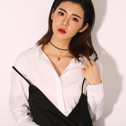 Double Cross Leather Necklace for Women