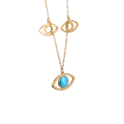Gold Blue Turquoise Devil’s Eye Necklace
