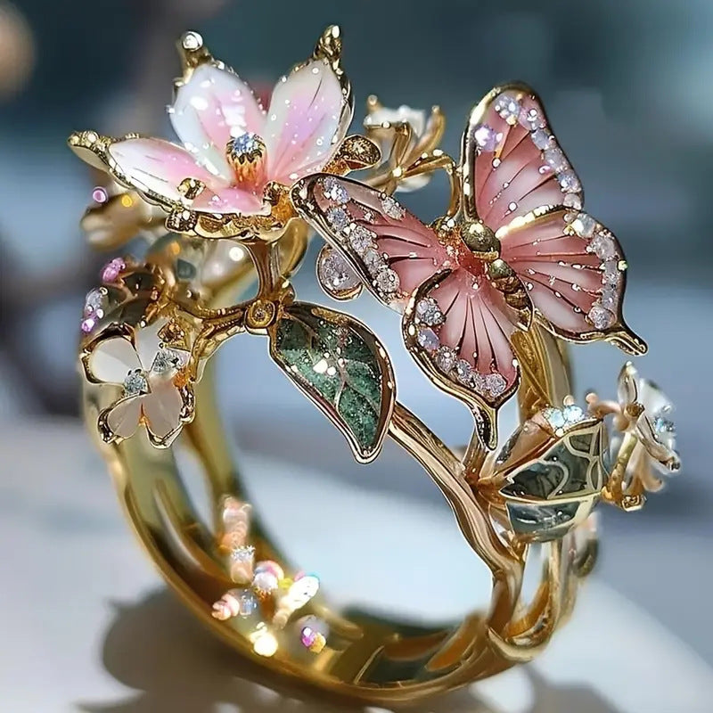 Elegant Flower Butterfly Ring