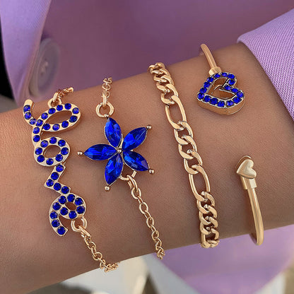 Blue Flower Love Butterfly Bracelet Set 4pcs