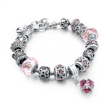 Crystal Beads & Snake Chain Charm Bracelet