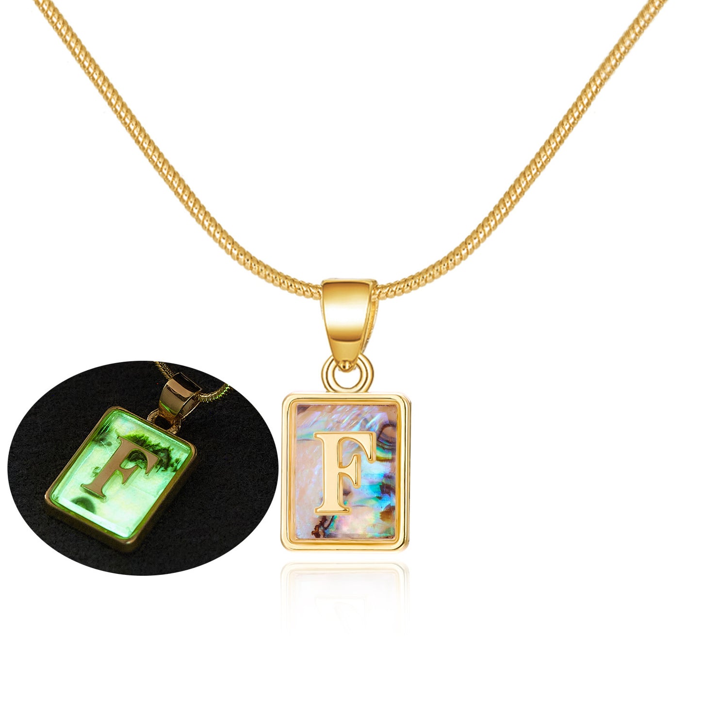 Luminous Pendant 26 Letter Square Necklace