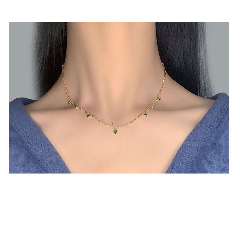 Water Drop Emerald Zircon Necklace, Silver