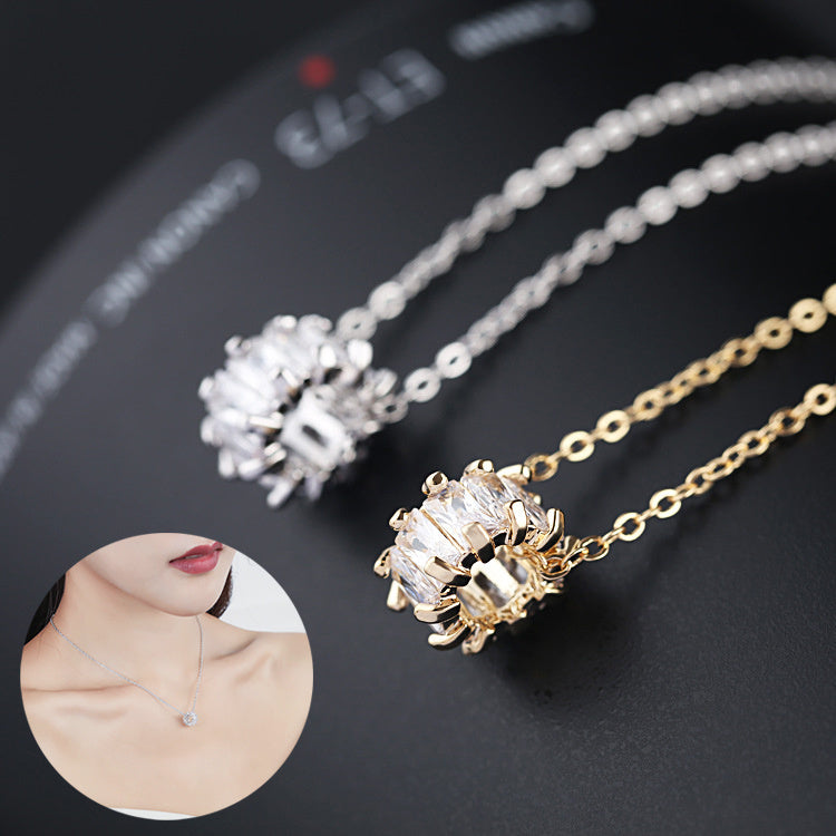 Cylinder Zircon Necklace with Rhinestones