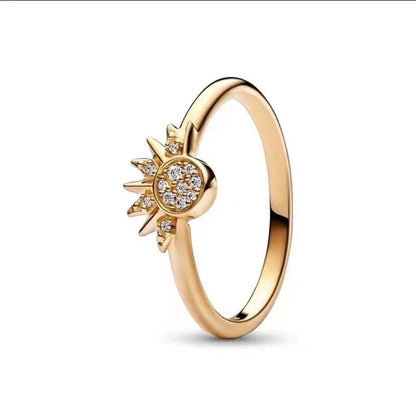 Moon and Sun Couple Adjustable Zircon Ring