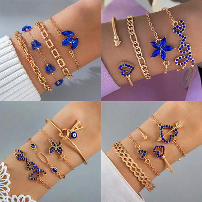 Blue Flower Love Butterfly Bracelet Set 4pcs