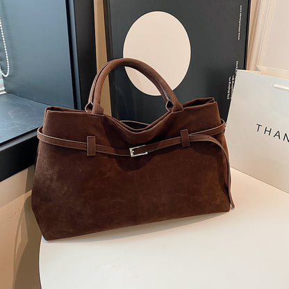 Solid Faux Suede Handbag