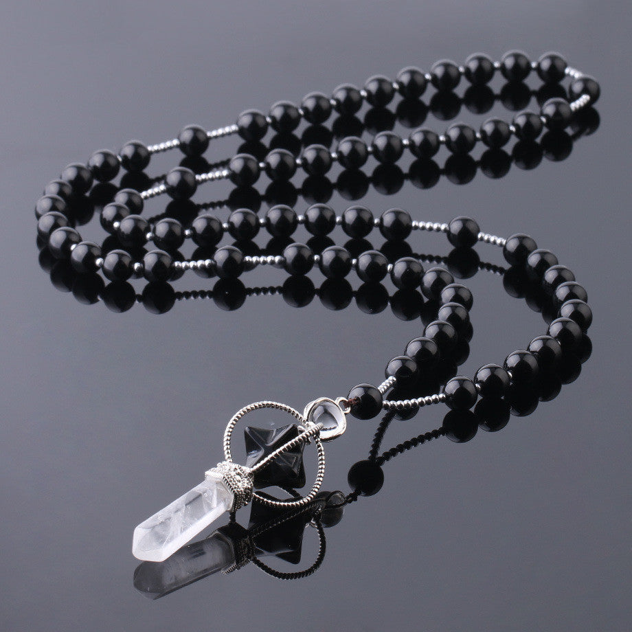 Natural Stone Crystal Column Pendant Necklace