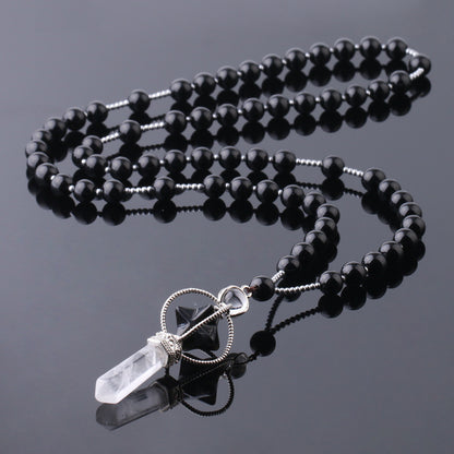 Natural Stone Crystal Column Pendant Necklace