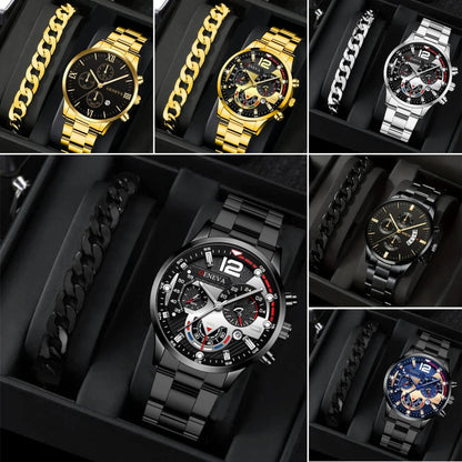 2Pcs Men’s Steel Strip Quartz Watch Set